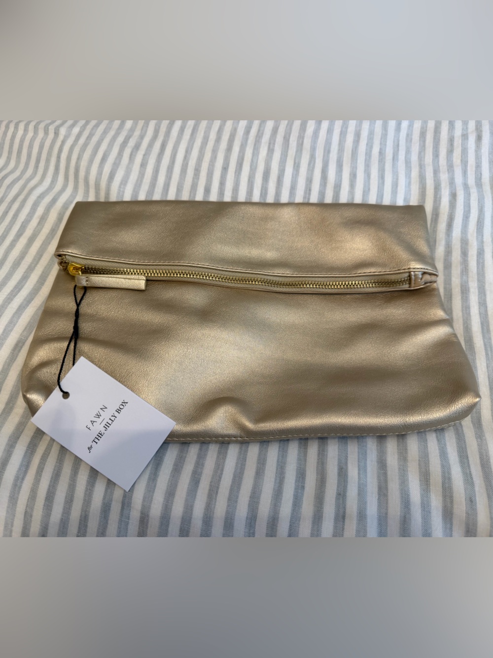 Fawn for the Jilly Box- Metallic Gold Fold-Over Zip Clutch